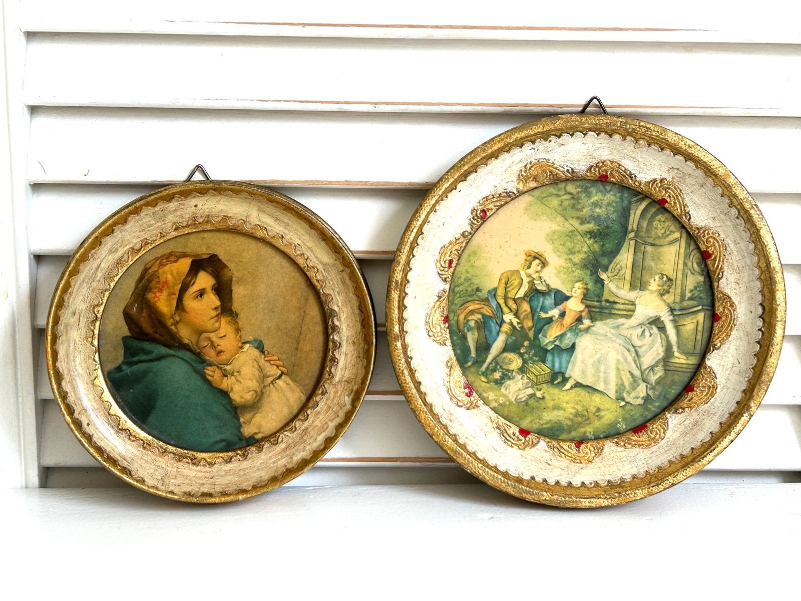 Twee vintage Florentijnse schilderijtjes prent hout verguld, Antiek en Kunst, Curiosa en Brocante, Ophalen