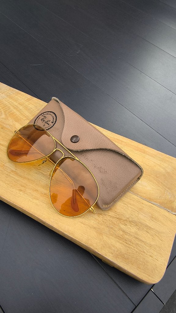 Vintage Ray-Ban Bausch & Lomb Aviator AmberMatic USA 62-14, Beige, NVT, Ophalen of Verzenden, Zo goed als nieuw