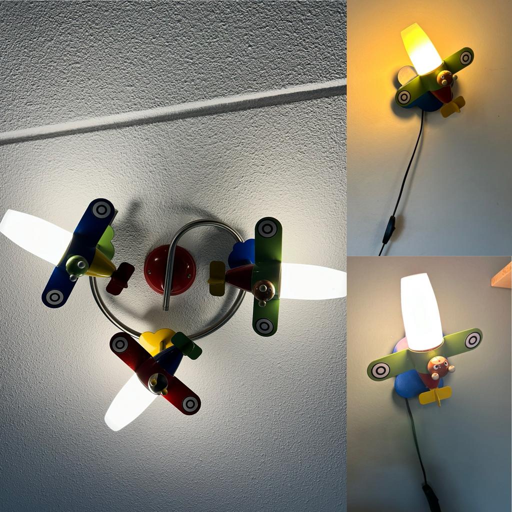 1 Plafondlamp en 2 wandlampen vliegtuigen set kinderkamer, Ophalen, Zo goed als nieuw, Glas