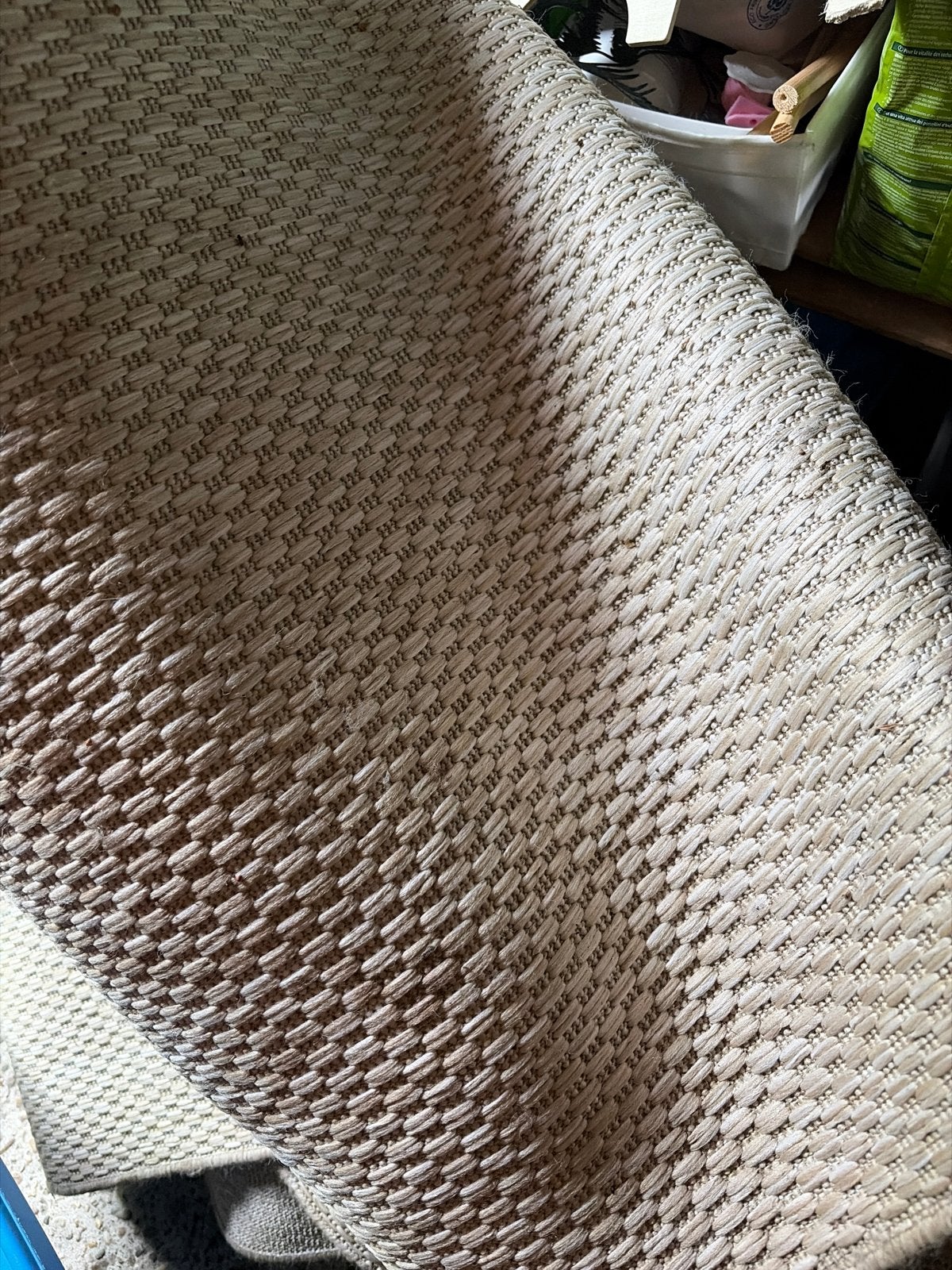 Groot beige buitenkleed - moet schoongespoten worden, Ophalen, Gebruikt, Beige, 200 cm of meer