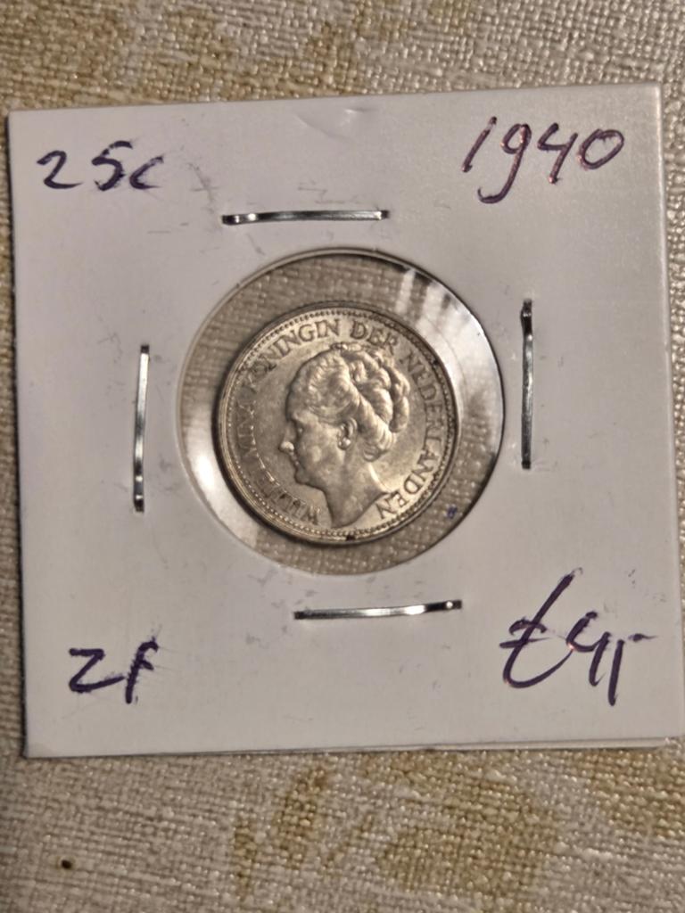 Zilveren Kwartje 1940 Koningin Wilhelmina, Zilver, 25 cent, Ophalen of Verzenden, Koningin Wilhelmina
