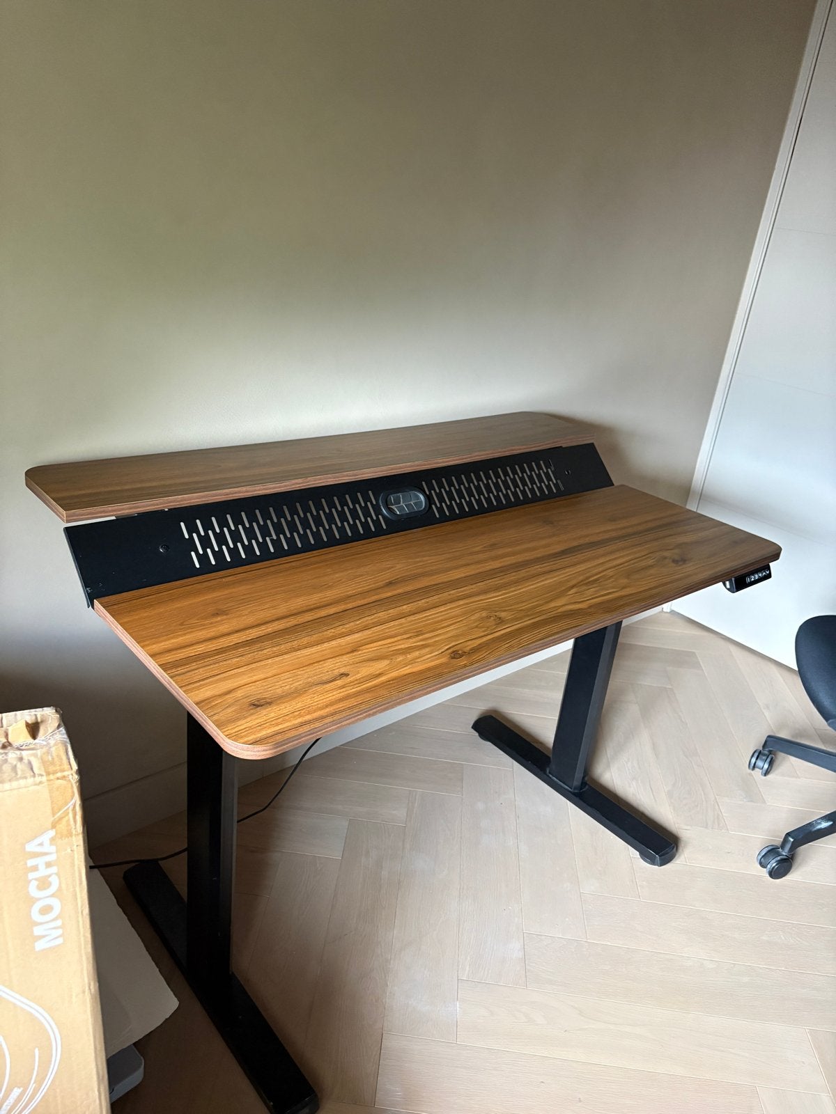 Height-Adjustable Standing Desk (Walnut) Dual Level 120x70cm, Ophalen, Zit-sta bureau, Elektrisch, Hout