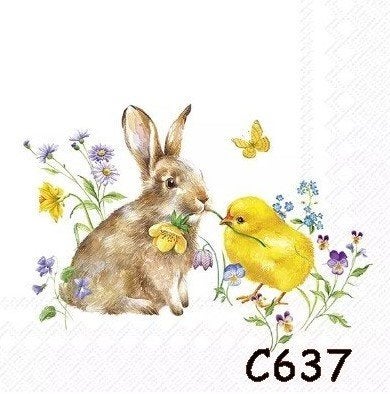 Servetten decoupage/bullet journal – haasje + kuiken C637, Verzenden, Nieuw