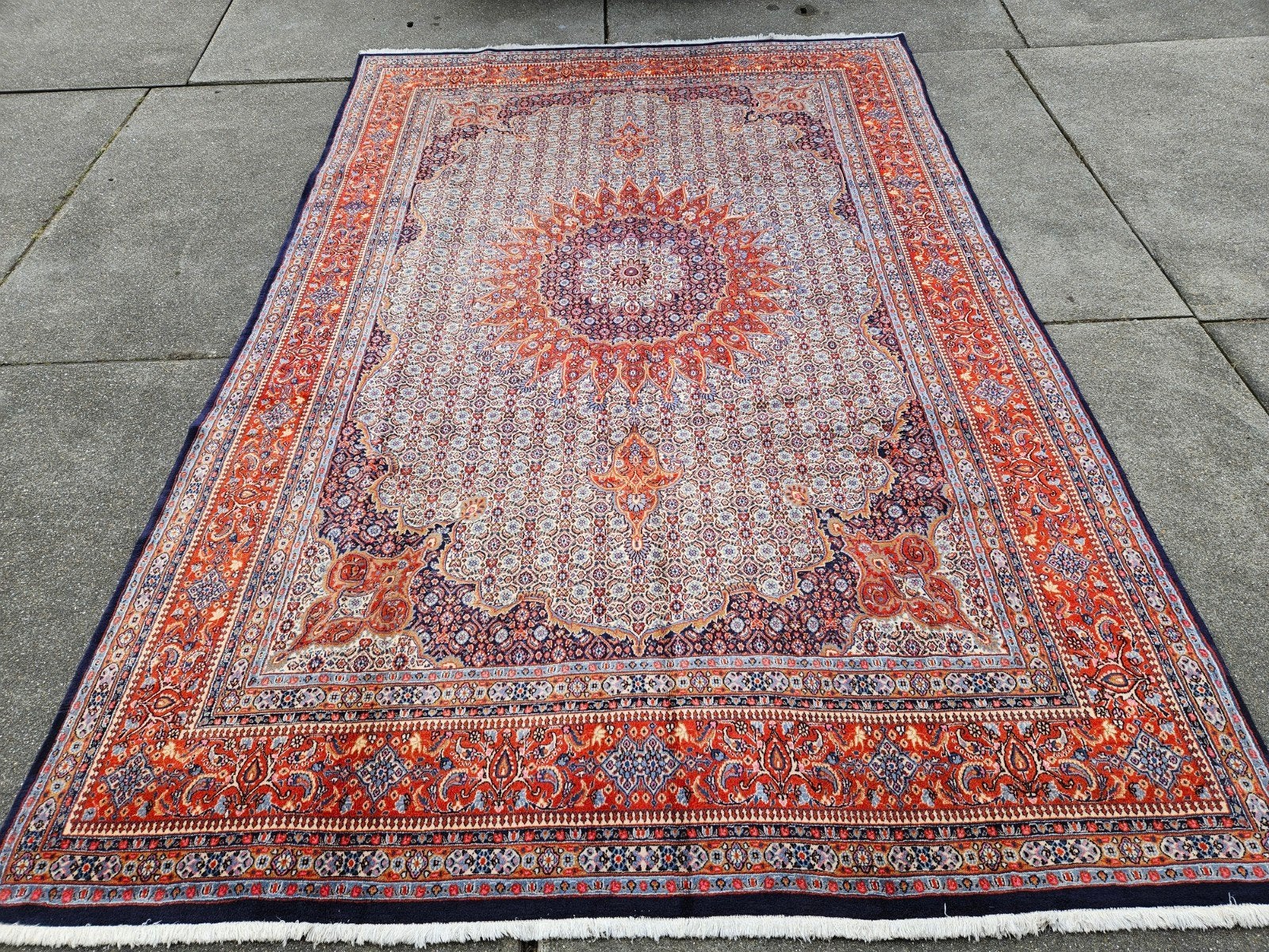 Vintage handgeknoopt perzisch tapijt moud 392x260