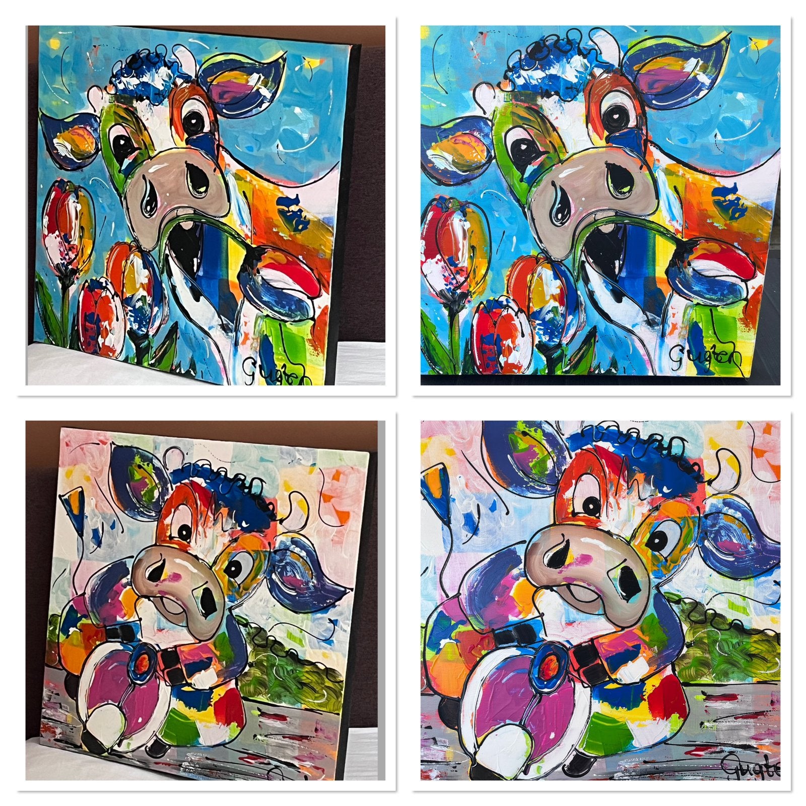 2 x canvas schilderijen koe, Ophalen, Zo goed als nieuw, Schilderij