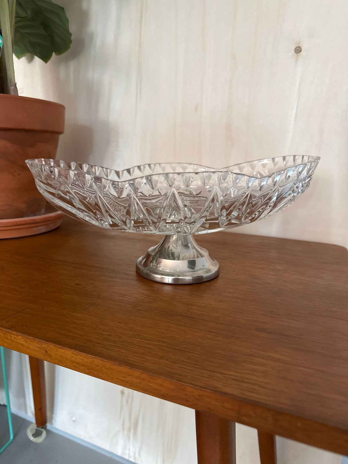 Vintage Kristallen Fruitschaal met Zilveren Voet, Antiek en Kunst, Ophalen of Verzenden
