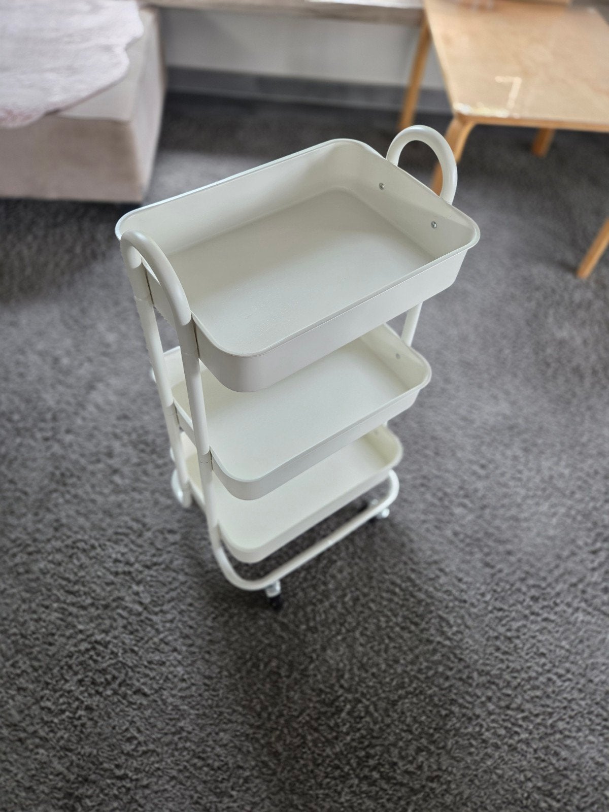 Witte metalen rolwagen / trolley met 3 planken, Ophalen, Gebruikt, Wit, Metaal
