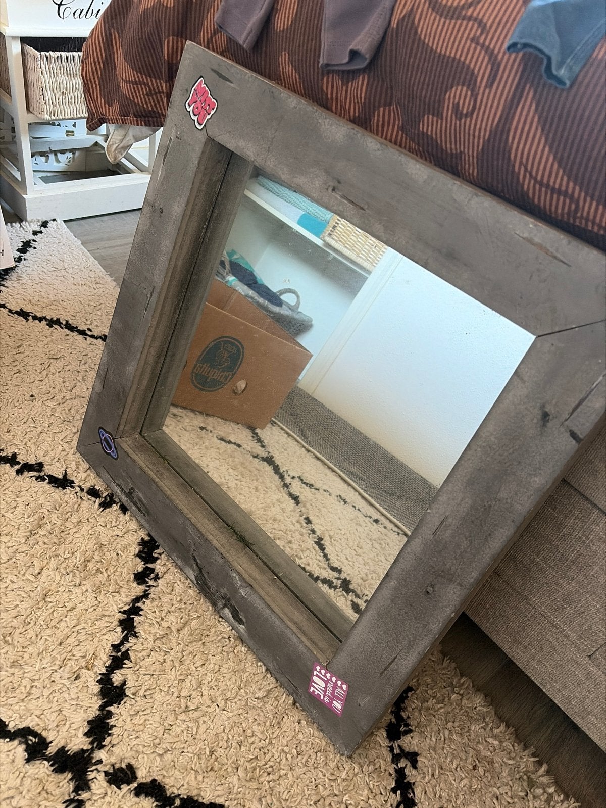 Spiegel met houten frame - Zo goed als nieuw, Huis en Inrichting, Ophalen, Vierkant, Zo goed als nieuw, Minder dan 100 cm