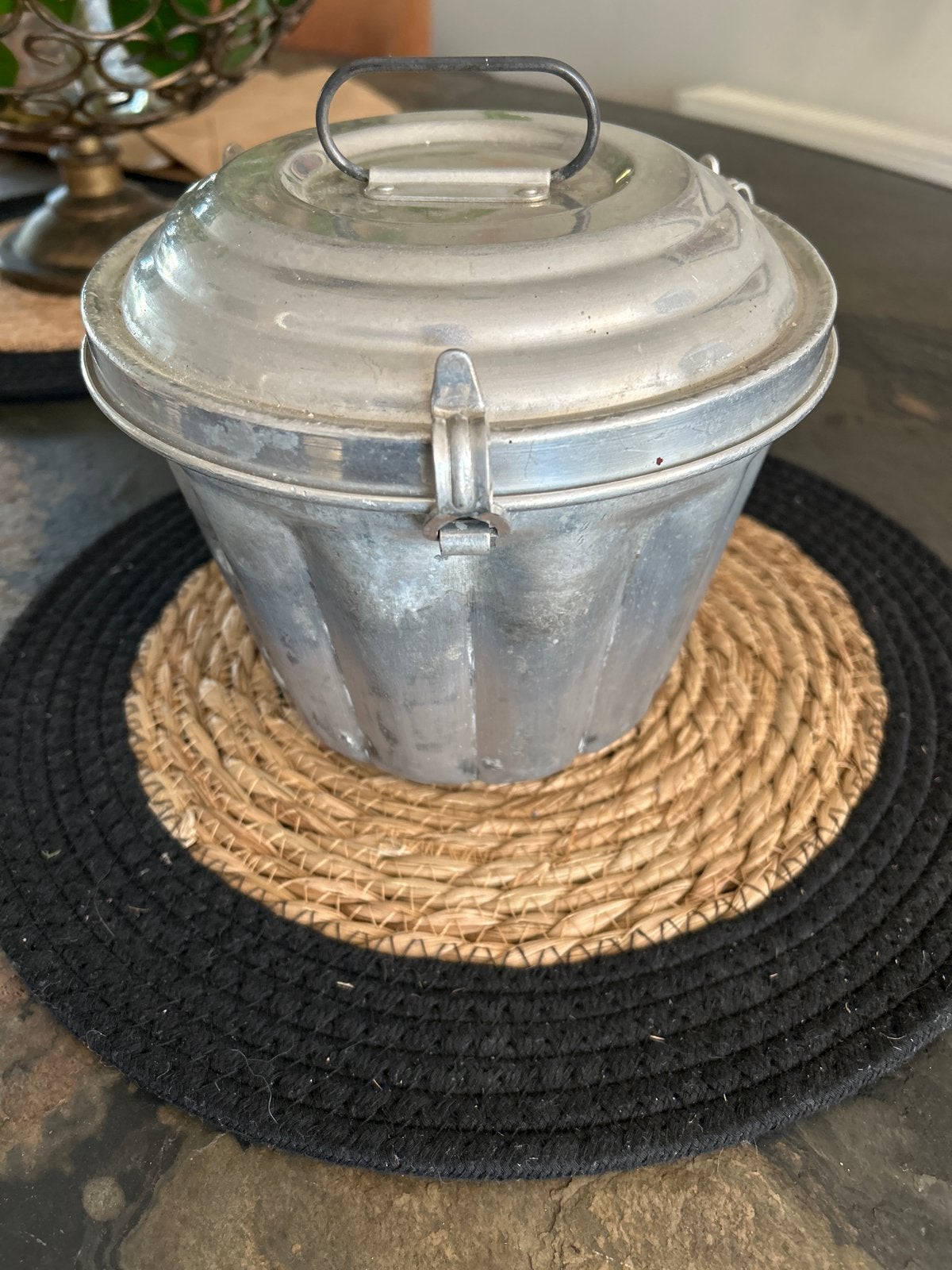 Vintage aluminium puddingvorm met deksel, Antiek en Kunst, Ophalen of Verzenden