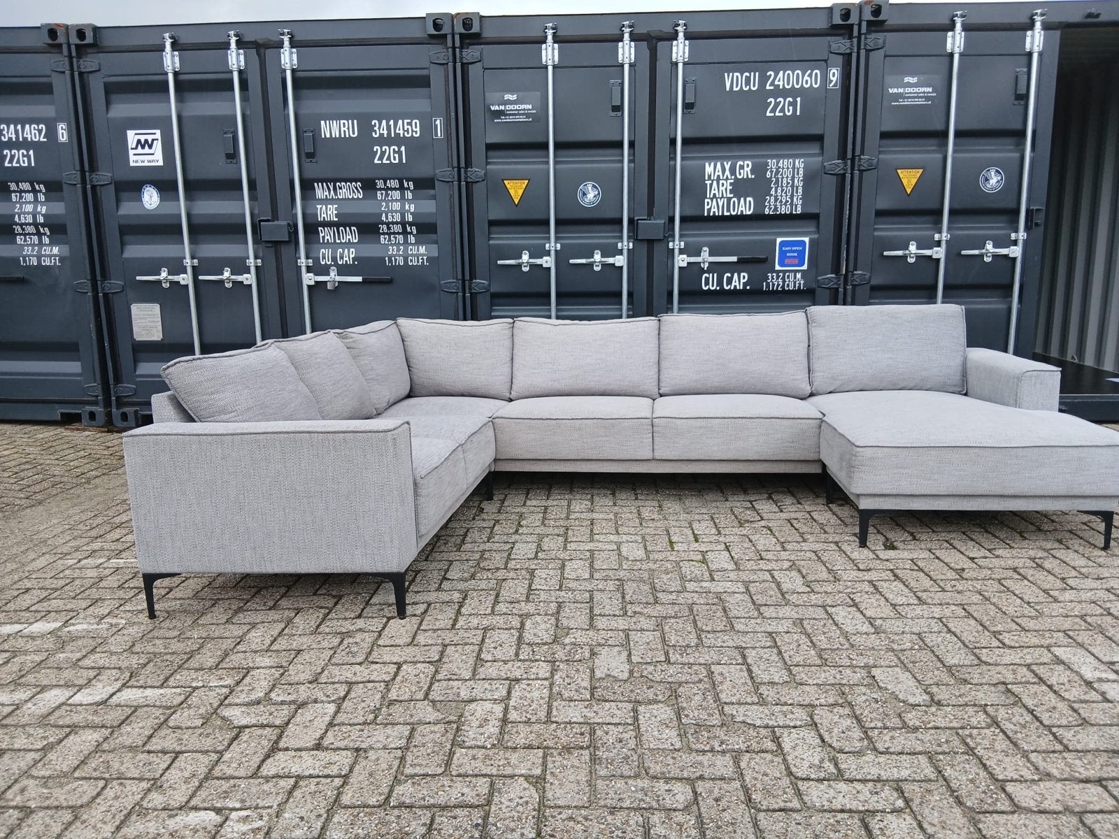 Grote U-bankstel grijs - Comfortabel en Modern, Huis en Inrichting, Ophalen, Gebruikt, Hoekbank, 300 cm of meer