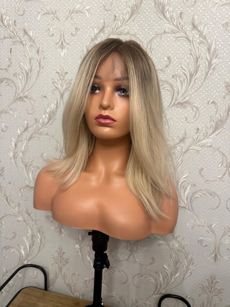 Pruik van echt haar - Blond met donkere aanzet, Ophalen of Verzenden, Zo goed als nieuw, Pruik of Haarverlenging