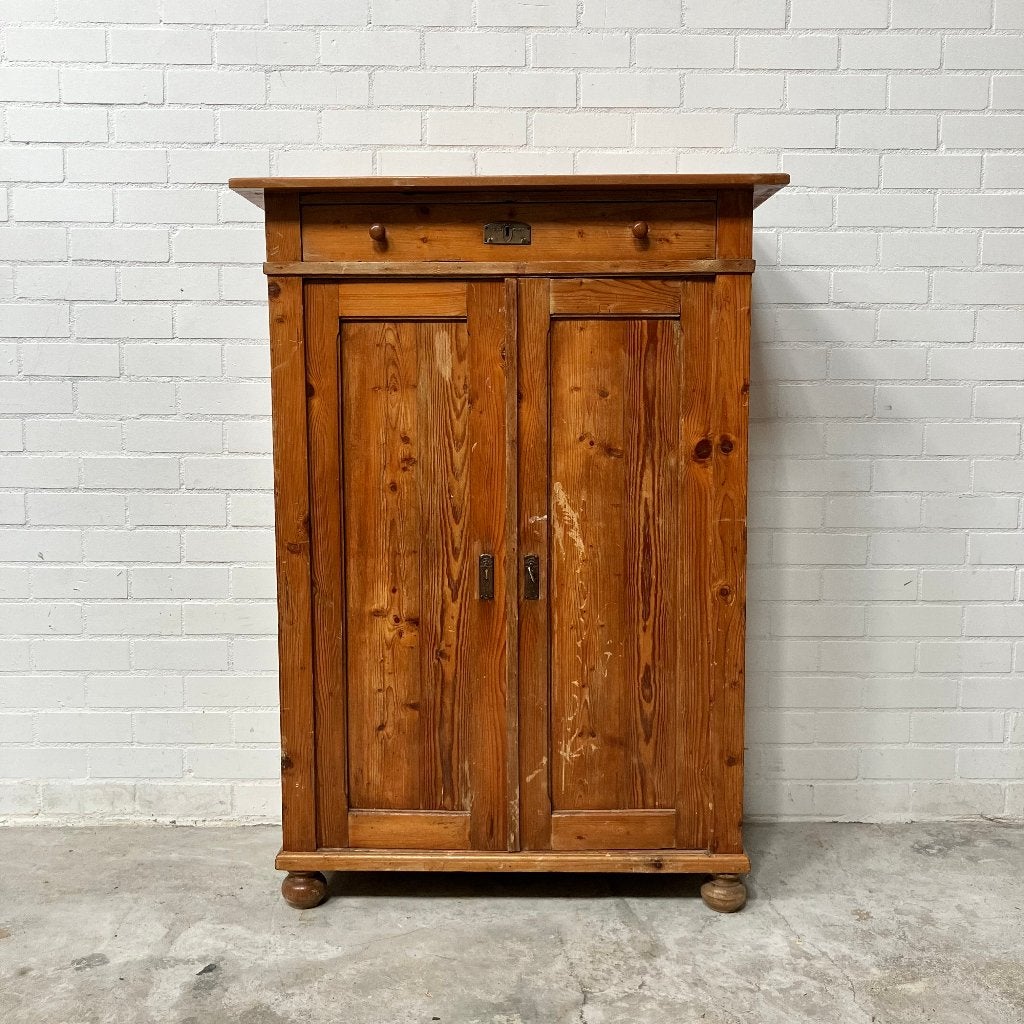 Vintage oud grenen meidenkast kledingkast met lade, Ophalen, Gebruikt, 100 tot 150 cm, 150 tot 200 cm
