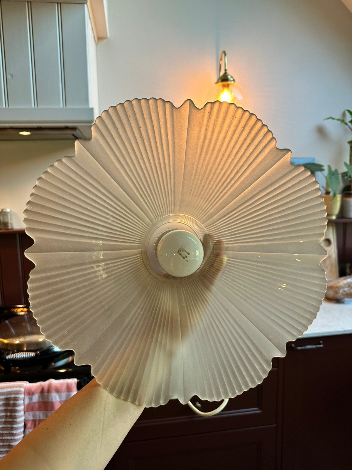 Franse glazen hanglamp bloemvorm, Ophalen of Verzenden, Zo goed als nieuw