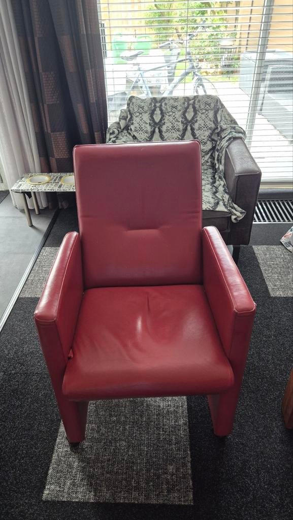 4x Leren Stoel met Verstelbare Rugleuning - Rood, Huis en Inrichting, Stoelen, Ophalen, Gebruikt, Leer, Vier