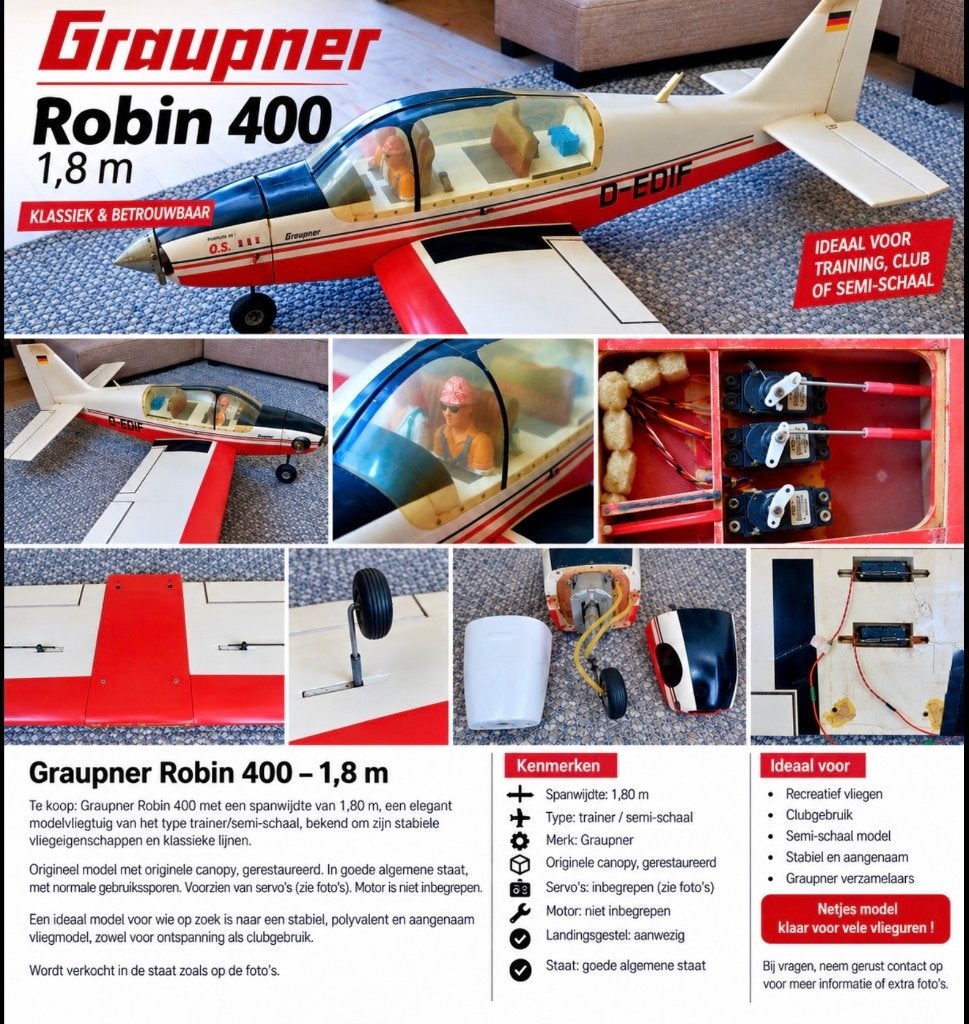 Graupner Robin 400 vintage 1,8 m, Ophalen, Gebruikt, Overige schalen, Onderdeel
