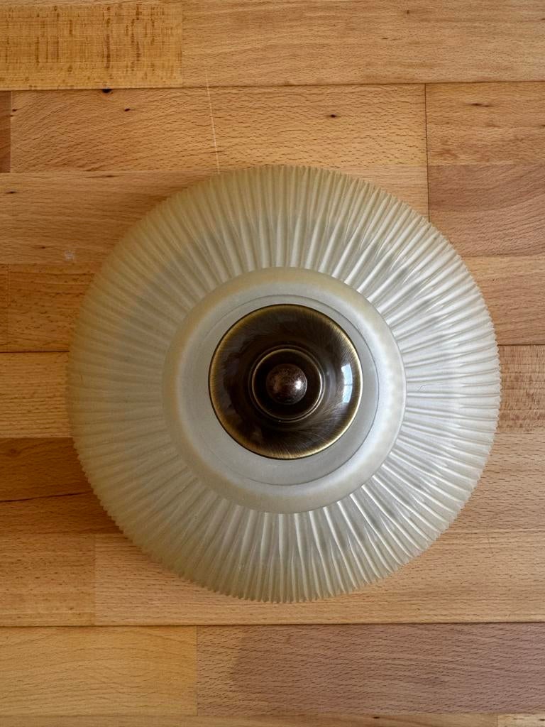 Vintage Plafondlamp met Geribbeld Glas, Ophalen, Gebruikt