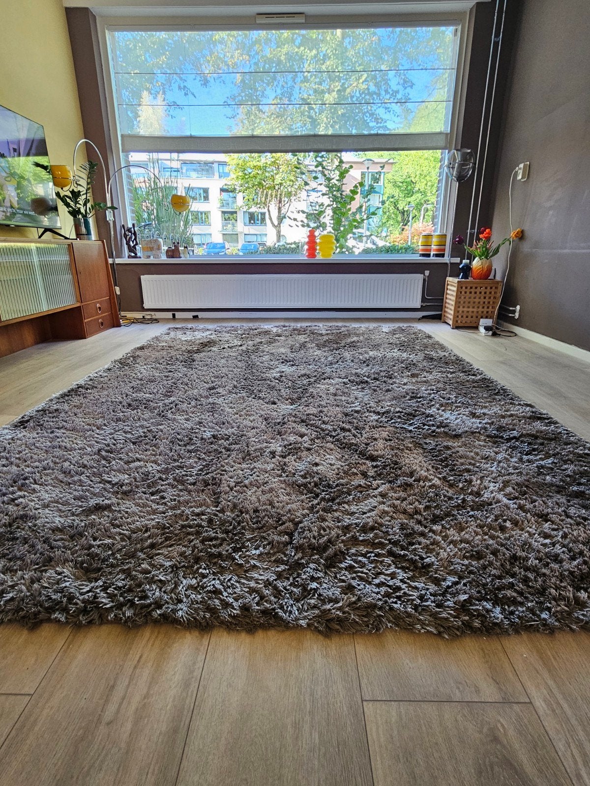Bruin hoogpolig vloerkleed circa 200x300 cm, Ophalen, Bruin, 200 cm of meer, Zo goed als nieuw