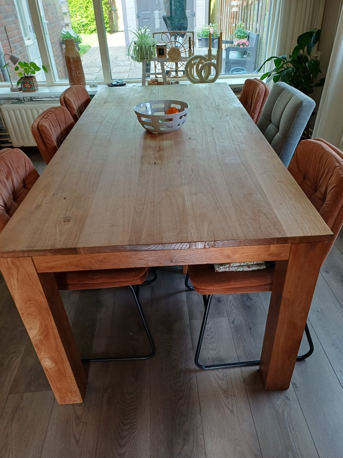 Grote eettafel van echt teakhout - 95x200x77 cm, Huis en Inrichting, Tafels | Eettafels, Gebruikt, Teakhout, Vijf personen of meer