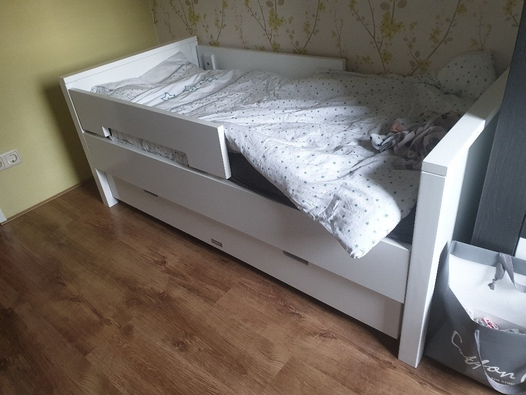 Bopita wit kinderbed 150cm met Lade, 70 tot 85 cm, 140 tot 160 cm, Zo goed als nieuw, Ophalen