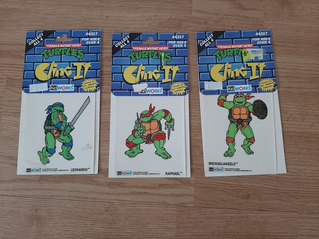 Turtles 1990, Cling it , rare, zeldzaam sticker setje van 3, Verzamelen, Ophalen of Verzenden, Nieuw, Strip of Tekenfilm