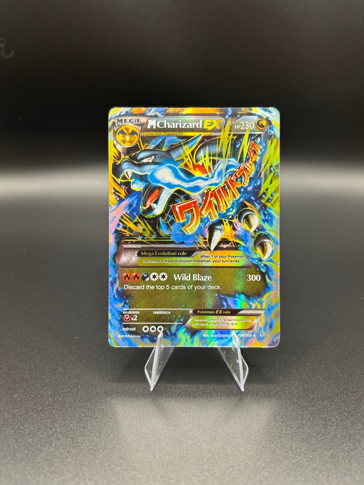 Pokémon M Charizard EX - Mega Evolution - Wild Blaze, Ophalen of Verzenden, Zo goed als nieuw, Losse kaart, Foil