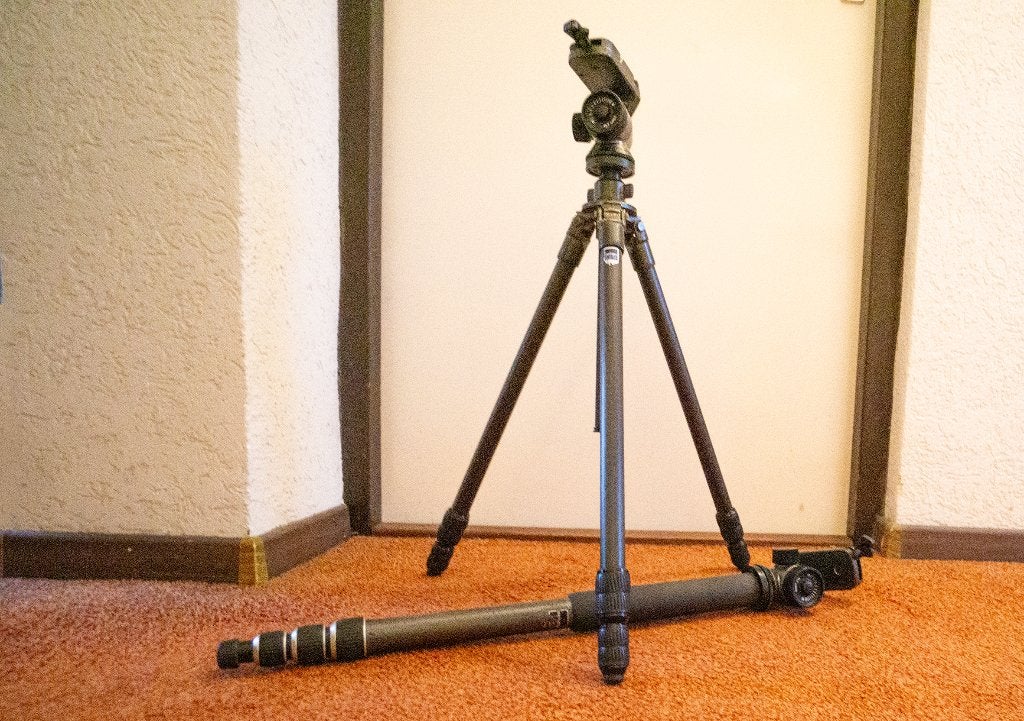 GITZO carbon-fiber statief en éénpoot, met GITZO balhoofden, Gebruikt, Snelkoppelingsplaat, 150 tot 175 cm, Gitzo