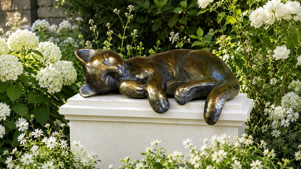 POES DIE SLAAPT / bronzen dierenbeeld / KAT, Dierenbeeld, Nieuw, Info@huisentuindecoratiemarie.nl, Huis en tuin decoratie marie