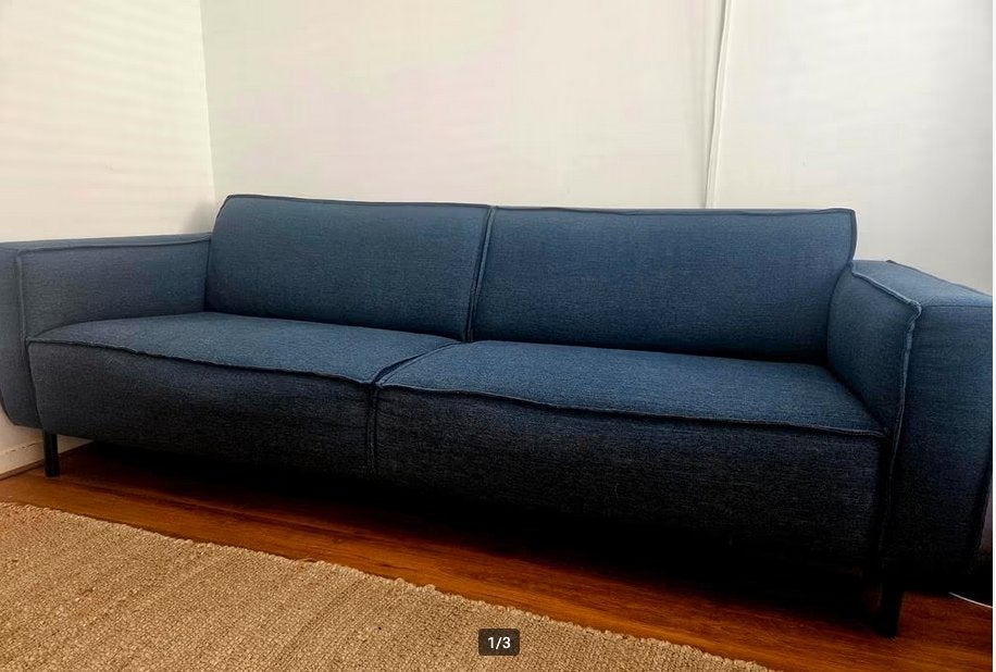 Denim blauwe bank, Ophalen, Gebruikt, Driepersoons, 75 tot 100 cm