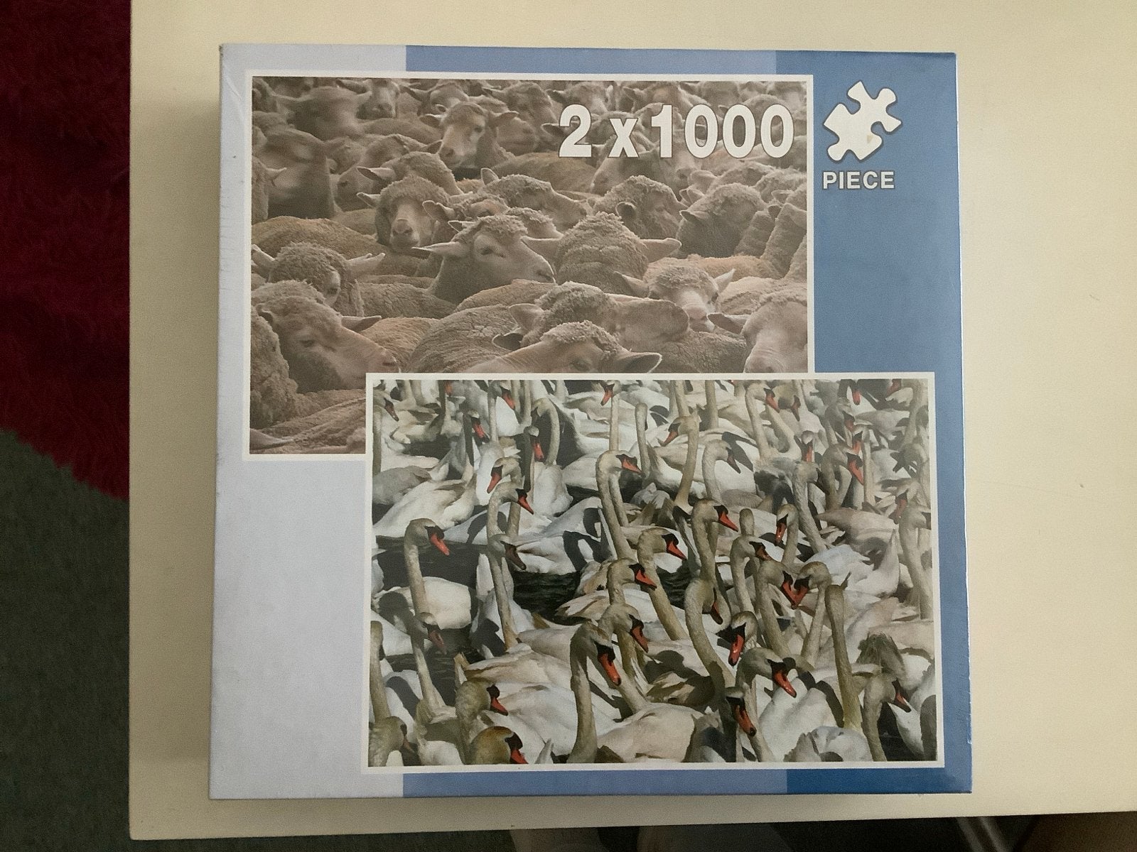 Nieuw in doos: 2x 1000 stukjes legpuzzel: Schapen en Zwanen, Ophalen of Verzenden, 500 t/m 1500 stukjes, Zo goed als nieuw, Legpuzzel