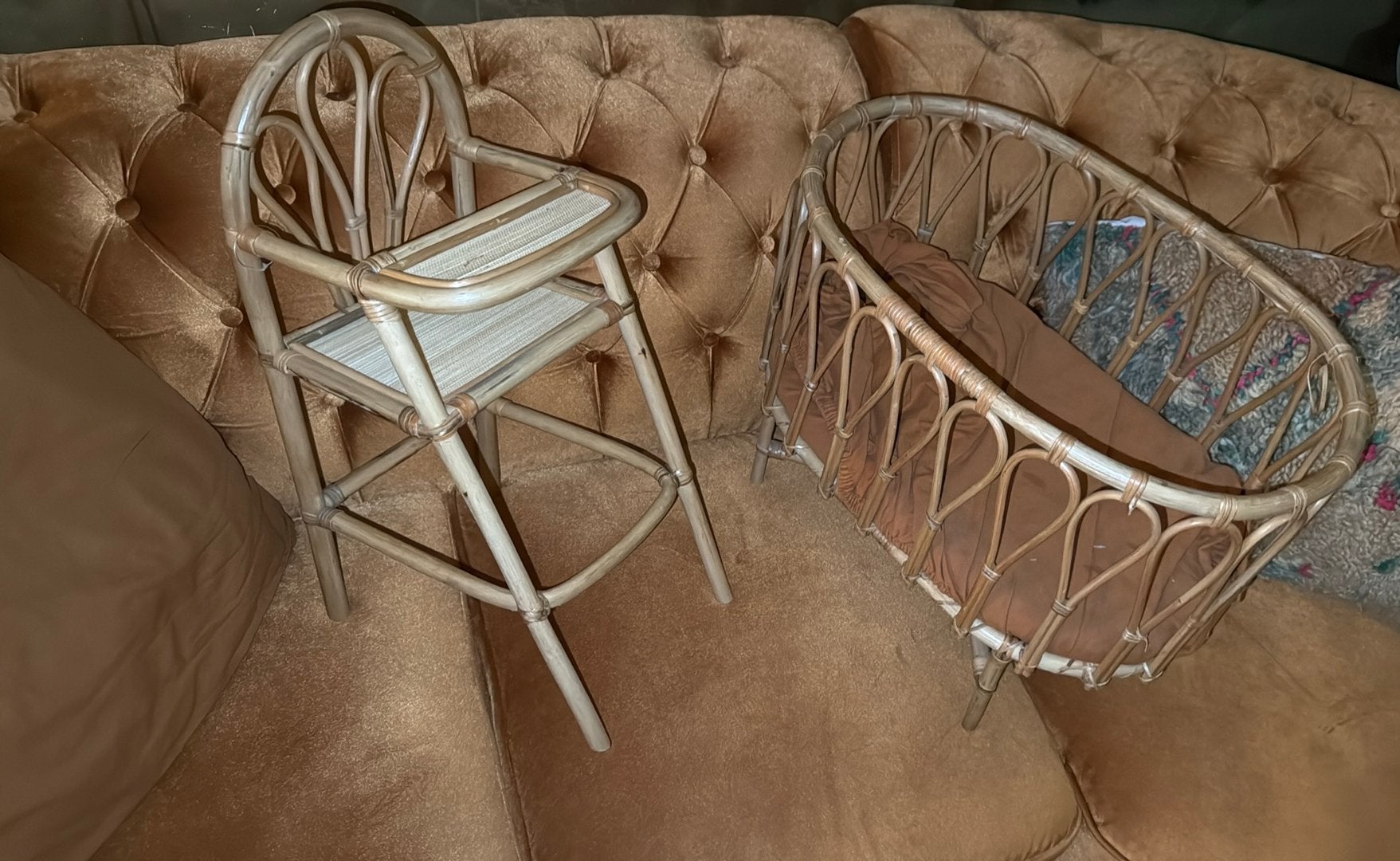 Rotan poppenbedje en poppenstoel, Ophalen of Verzenden, Zo goed als nieuw, Babypop