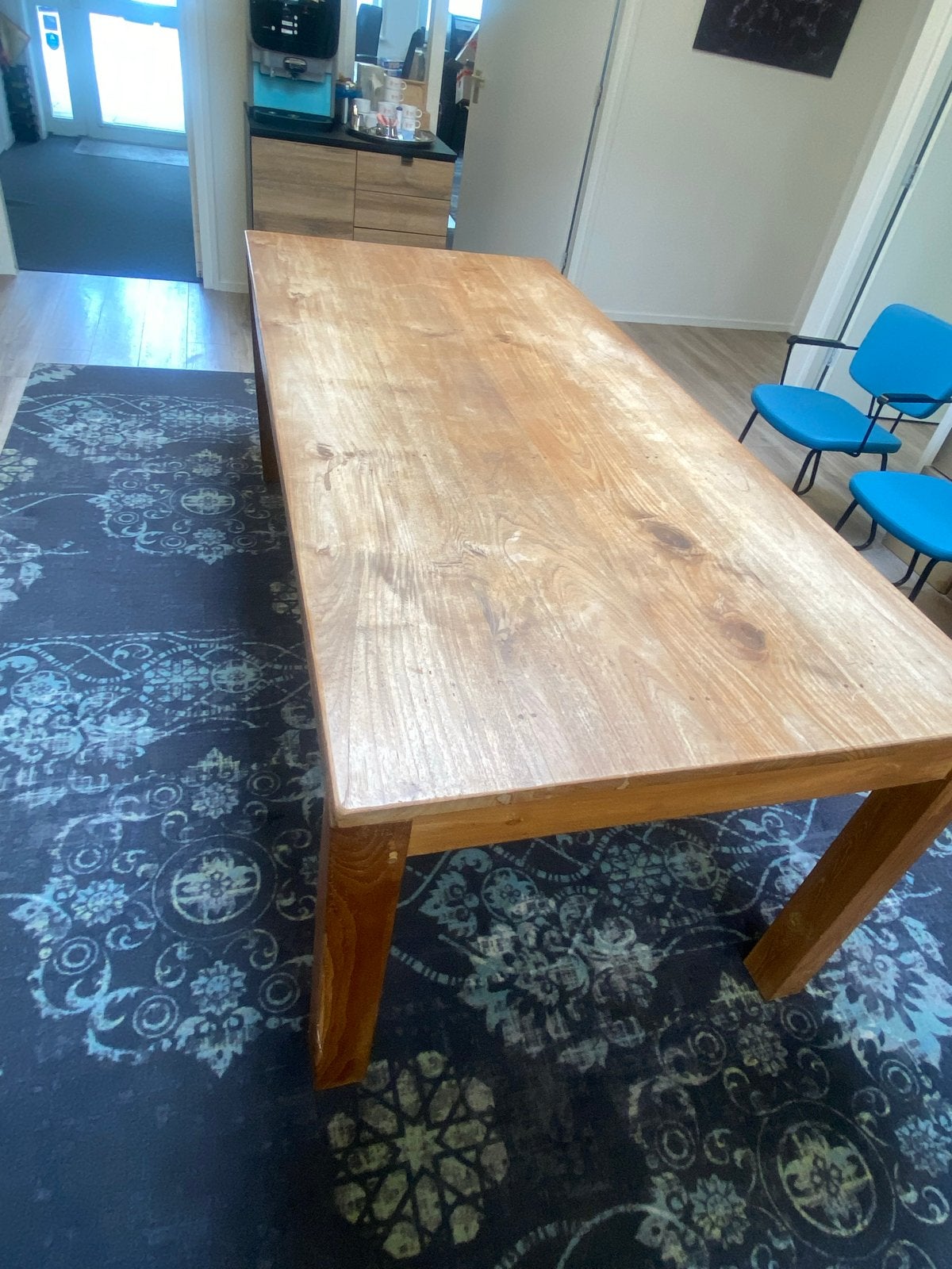 Teakhouten eettafel 220x100 cm, Ophalen, Gebruikt, 100 tot 150 cm, Teakhout