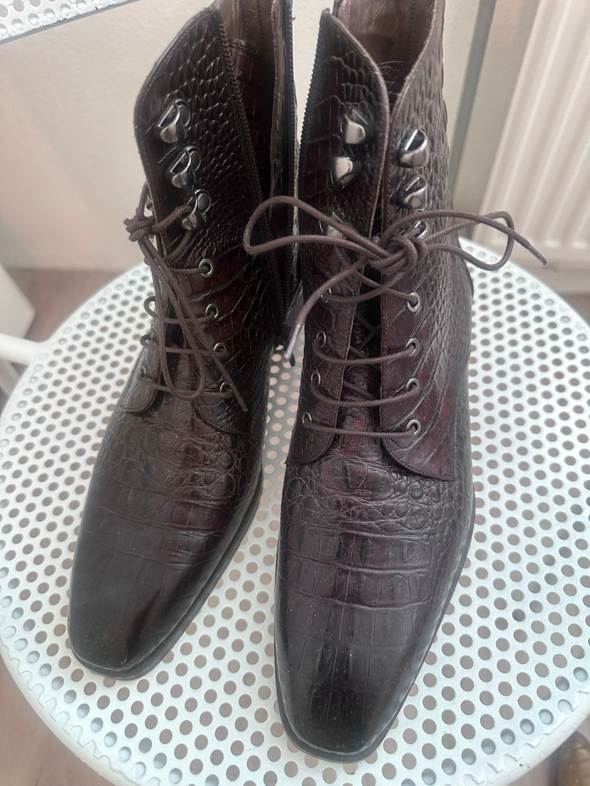 Nieuwe Pertini veterboots met krokodillenprint, Ophalen of Verzenden, Nieuw, Bruin, Lage of Enkellaarzen