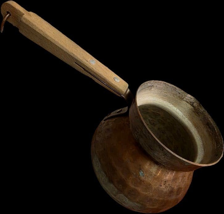 Antieke Koperen Cezve Koffiepot met Houten Handvat, Ophalen of Verzenden, Koper