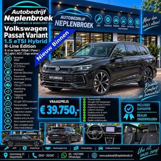 Volkswagen Passat Variant 1.5 Hybrid R-Line Edition E-tsi ex, Auto's, Dealer onderhouden, 77 km/l, Zwart, 4 cilinders