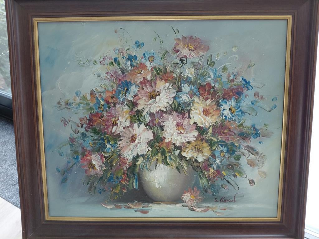 Olieverf schilderij bloemen, Antiek en Kunst, Ophalen