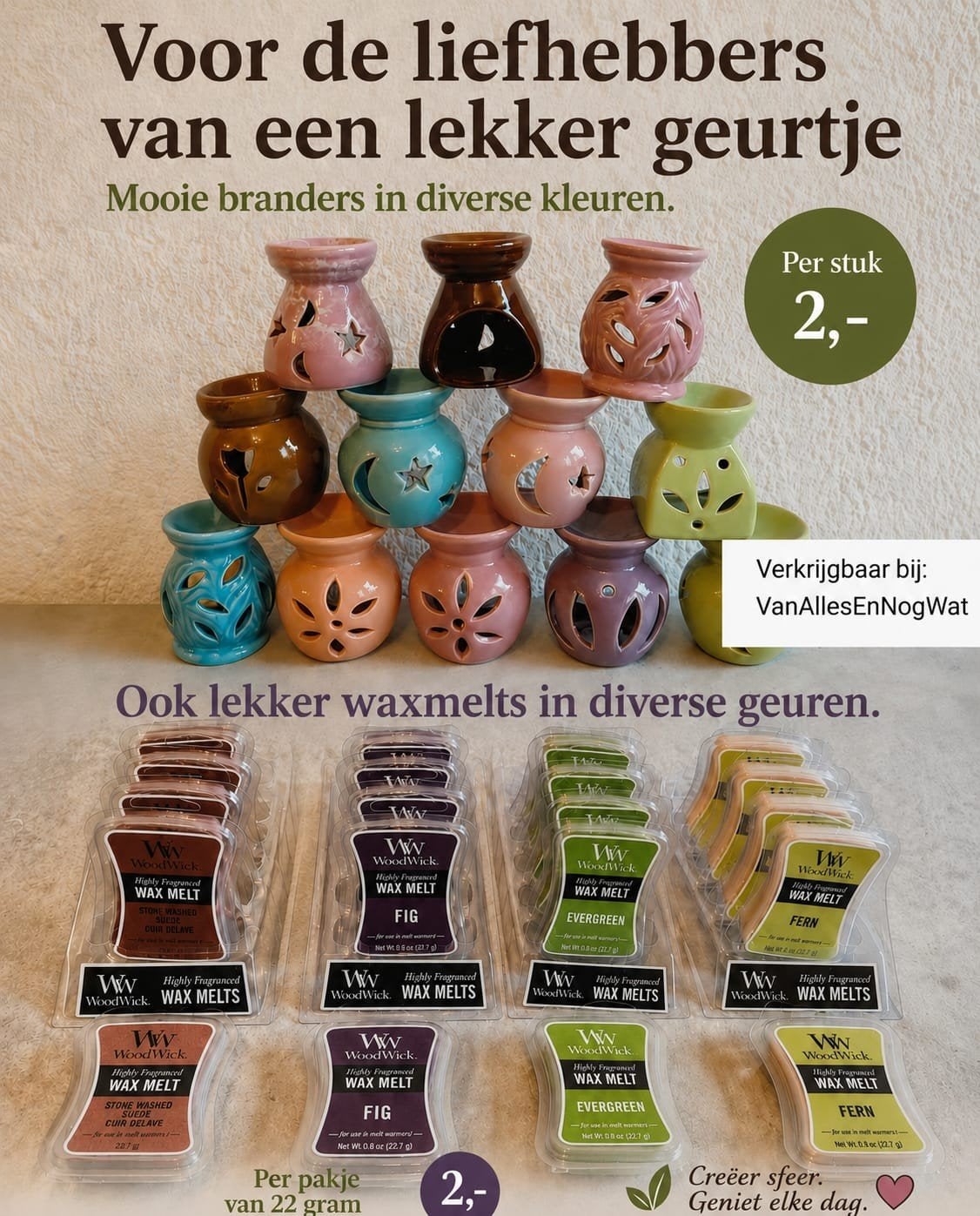 Geurbranders en waxmelts in diverse kleuren en geuren, Huis en Inrichting, Woonaccessoires | Overige, Nieuw, Steen/keramiek, Meerkleurig