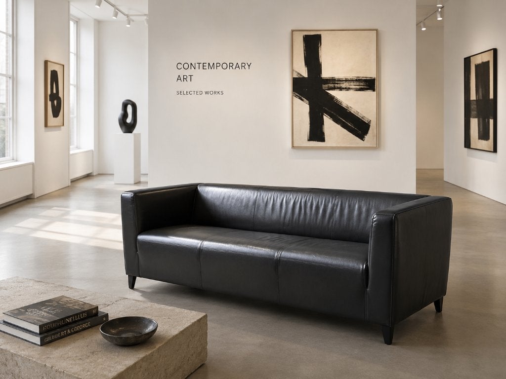 Wittmann Designbank Zwart leer Oostenrijk Nieuwstaat, 75 tot 100 cm, Zo goed als nieuw, Klassiek Tijdloos Modern Strak Chique Loungen