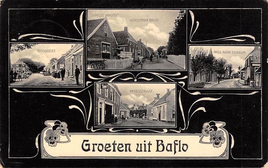 Baflo Groeten uit Baflo 4 luik Artdeco Groningen, Ophalen of Verzenden, Voor 1920, Gelopen, Groningen