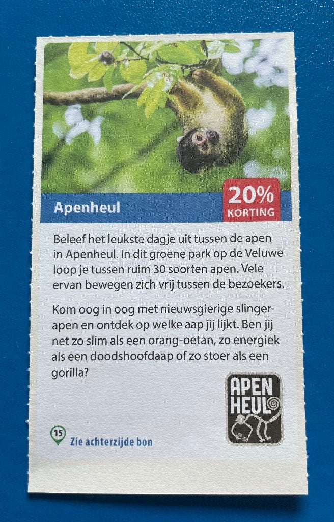 Kortingsbon Apenheul (20% korting), Drie personen of meer, Kortingskaart