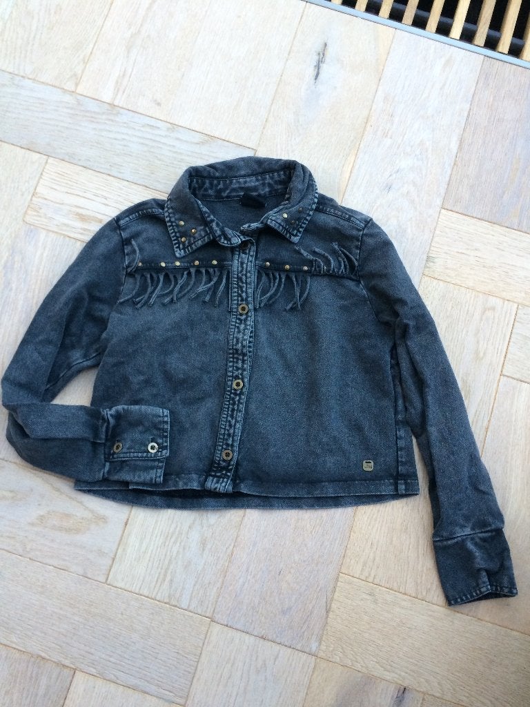 zgan antracietkleurige blouse met studs Shoeby/JM 122/128, Meisje, Overhemd of Blouse, Ophalen of Verzenden, Zo goed als nieuw