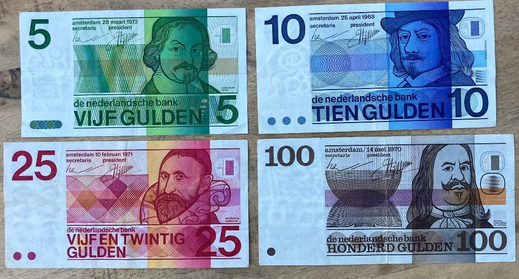 serie erflaters 5 gulden, 10 gulden, 25 gulden en 100 gulden, Postzegels en Munten, Ophalen, 100 gulden, Setje