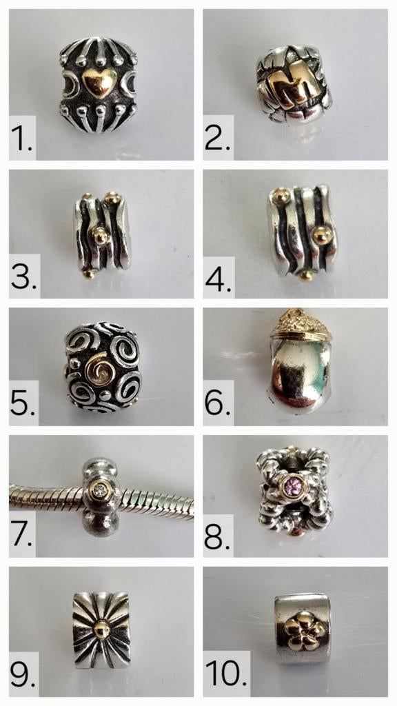 Schitterende luxe Pandora bedels zilver met goud/diamant, Pandora, Ophalen of Verzenden, Zo goed als nieuw, 4 bedels of meer
