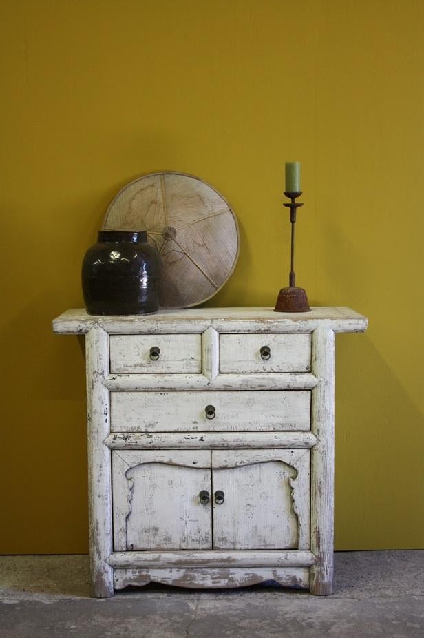 Stoer Uniek Oud Houten Kastje Vintage Wit Oosterse Kast Lade, Huis en Inrichting, Kasten | Ladekasten, Nieuw, Minder dan 100 cm