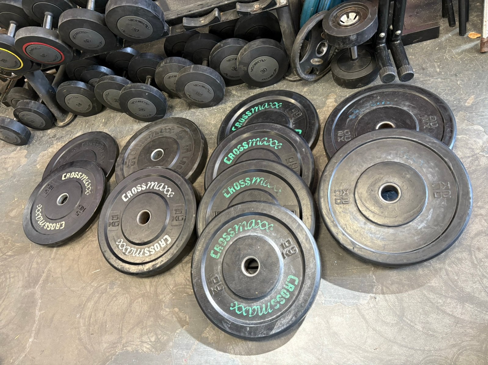 120 kg crossmaxx bumperplates olympische halter schijven, Ophalen, Halterschijven, Bumperplates, Gebruikt