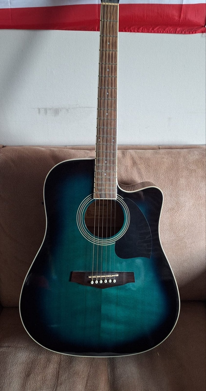Mooie Ibanez Westerngitaar - Blauw/Groen Sunburst, Ophalen, Gebruikt, Western- of Steelstringgitaar