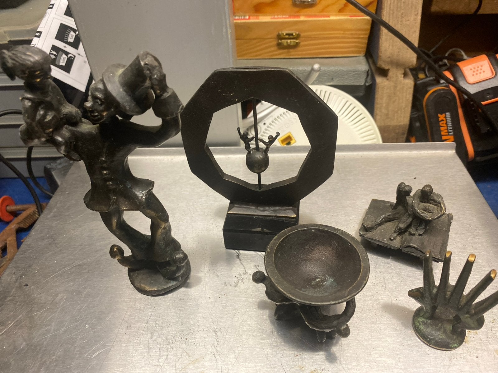 Set van 5 bronzen beelden: divers en decoratief, Antiek en Kunst, Kunst | Beelden en Houtsnijwerken, Overige onderwerpen, Minder dan 20 cm