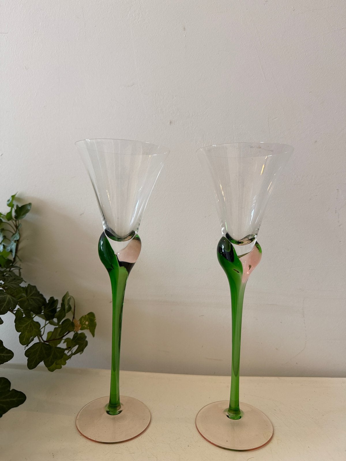 Boheems glas vintage champagne flutes, Antiek en Kunst, Antiek | Glas en Kristal, Ophalen of Verzenden