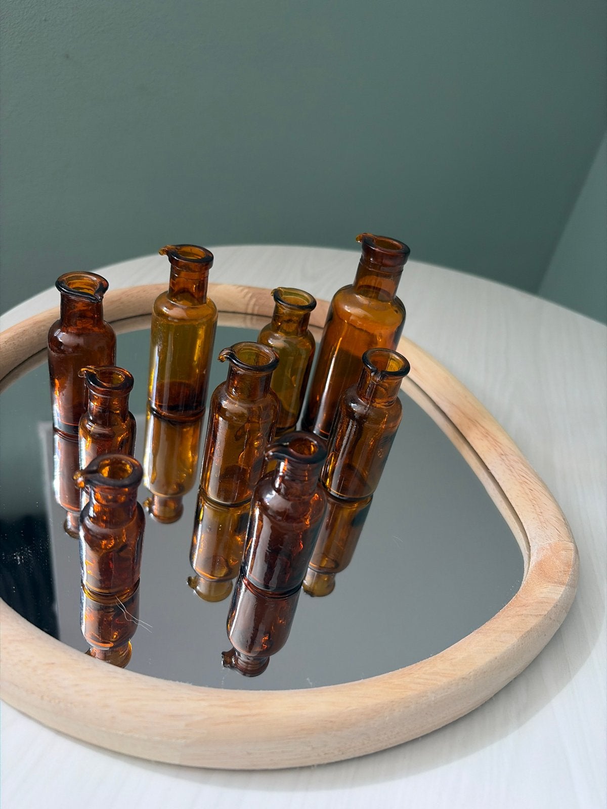 Set van 9 antieke apothekersflesjes, amberkleurig glas, Antiek en Kunst, Antiek | Glas en Kristal, Ophalen of Verzenden
