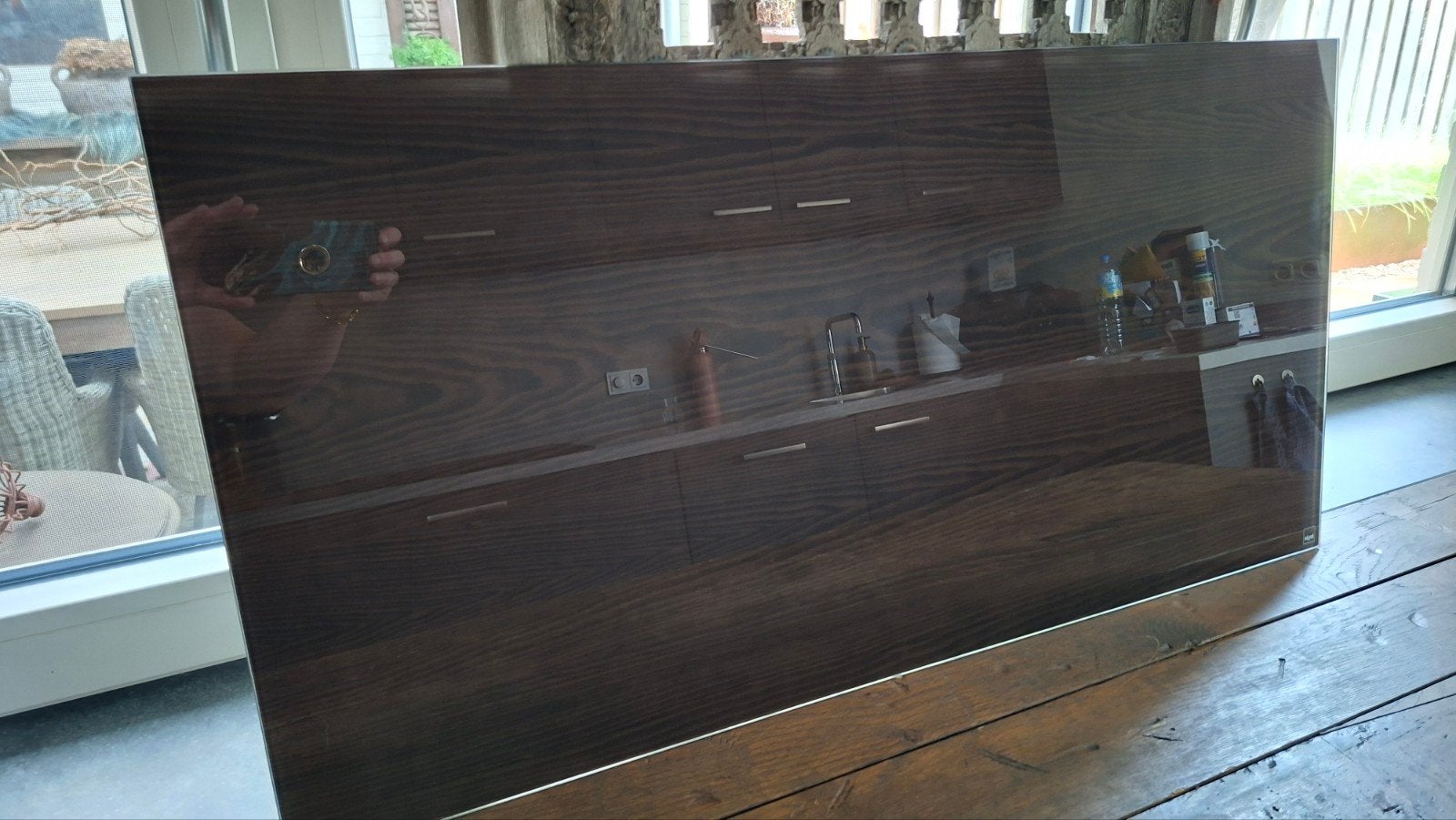 Glazen magneetbord met houtmotief - 91x46 cm, Ophalen, Gebruikt, Modern, Glas