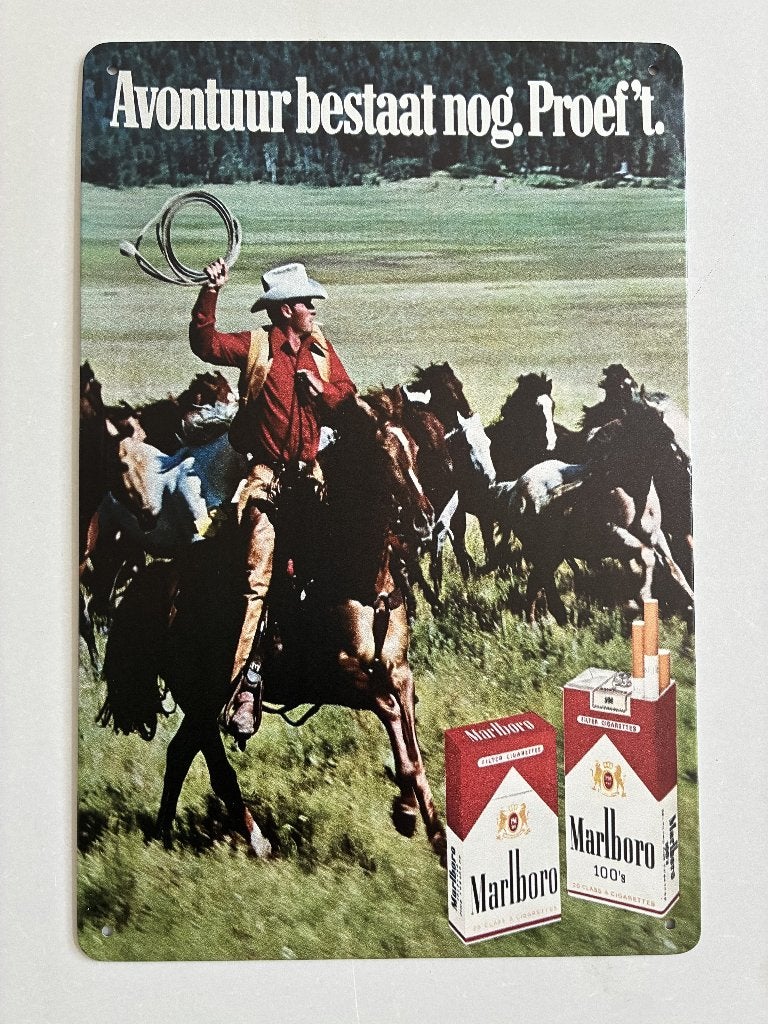 oude Marlboro reclame jaren 70 wandbord 20 x 30 cm metaal, Verzamelen, Reclamebord, Elspeet, John, Olt